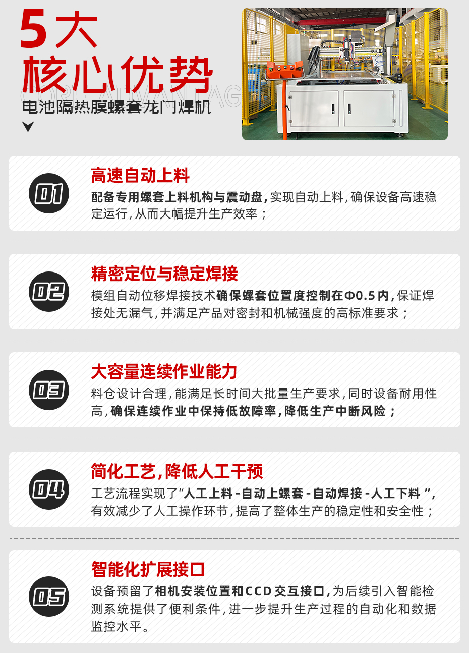 电池隔热膜螺套龙门焊机详情核心优势